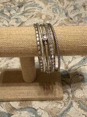 Premier Designs Silver Tone Multi-Row Bangle Bracelet Set